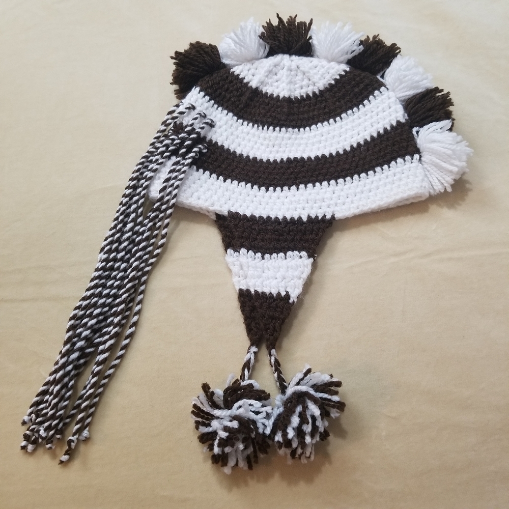 Adult sized homemade crochet horse hat.